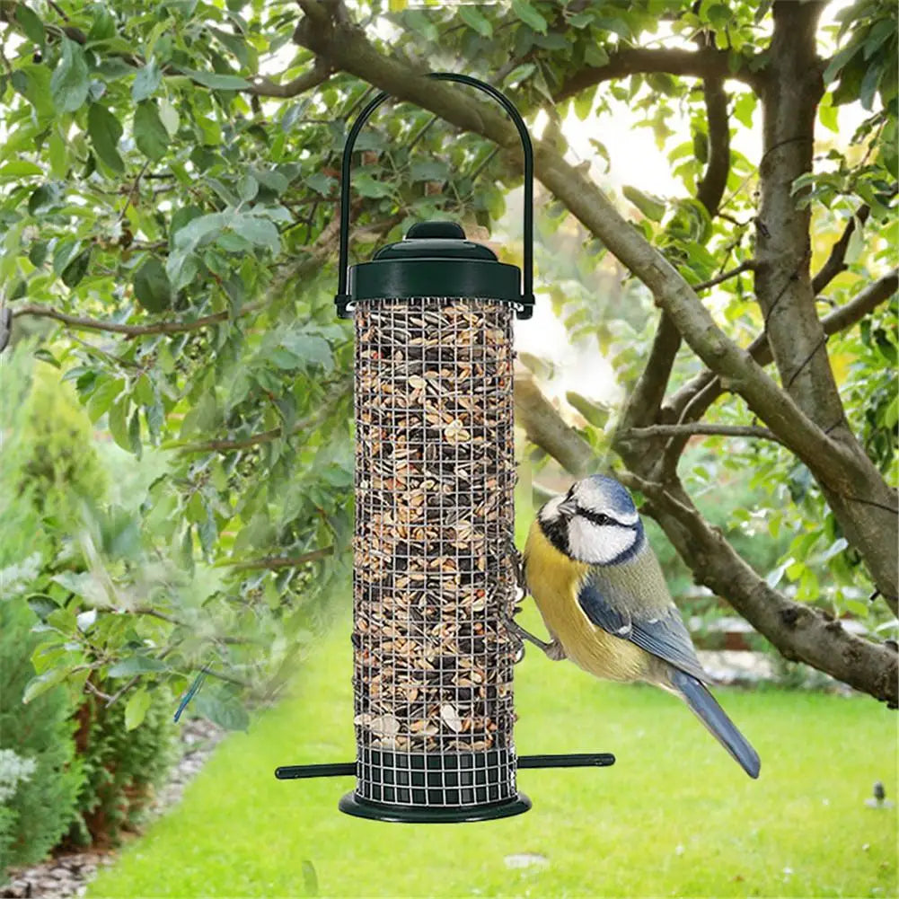 Pet Bird Hanging Feeders Outdoor Pet Parrot Seeds Food Feeder Wild Bird Grid Food Dispensers Yard Garden Bird Feeding Device