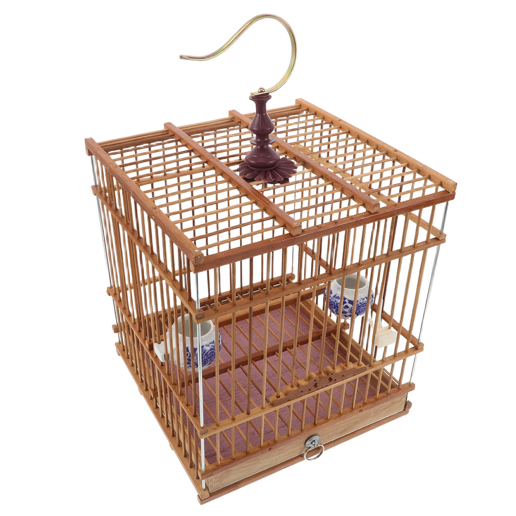 Bamboo Bird Cage for Pet Birds Songbirds Canary Small Parrots Finch Pets Birdcages