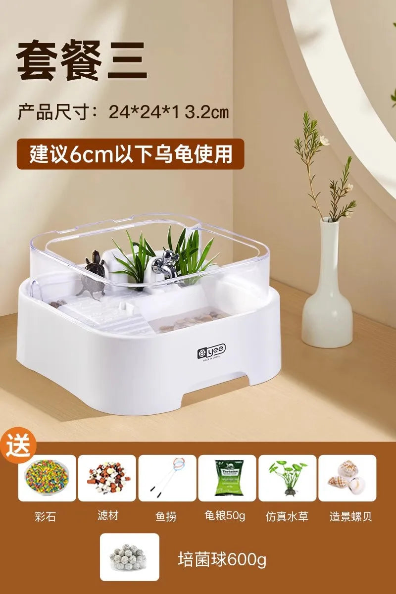 Reptile Habitat Tank with Basking Platform, Home Decorative Breeding Box for Tortoise, Sun Deck Aquarium for Aquatic Pets