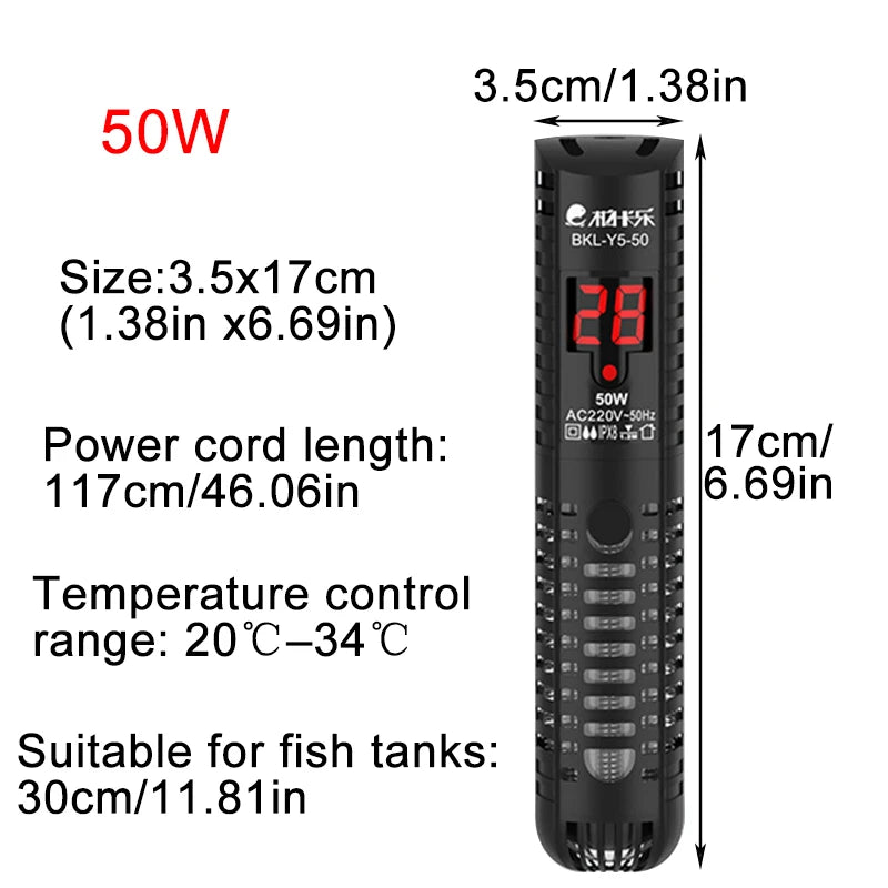 Aquarium Heater Fish Tank LCD Display Digital Thermostat Submersible Water Heating Rod Constant Temperature Control 220v