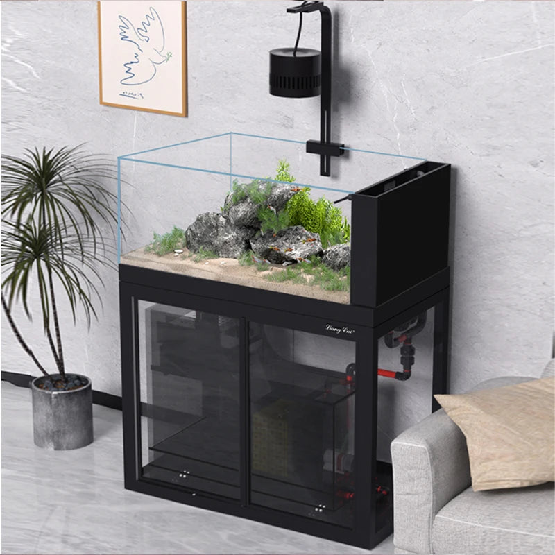 Gallon Aquarium Rectangle Square Glass Fish Tank Wooden Accessories For Home Office Elegant Marine Style Easy Living