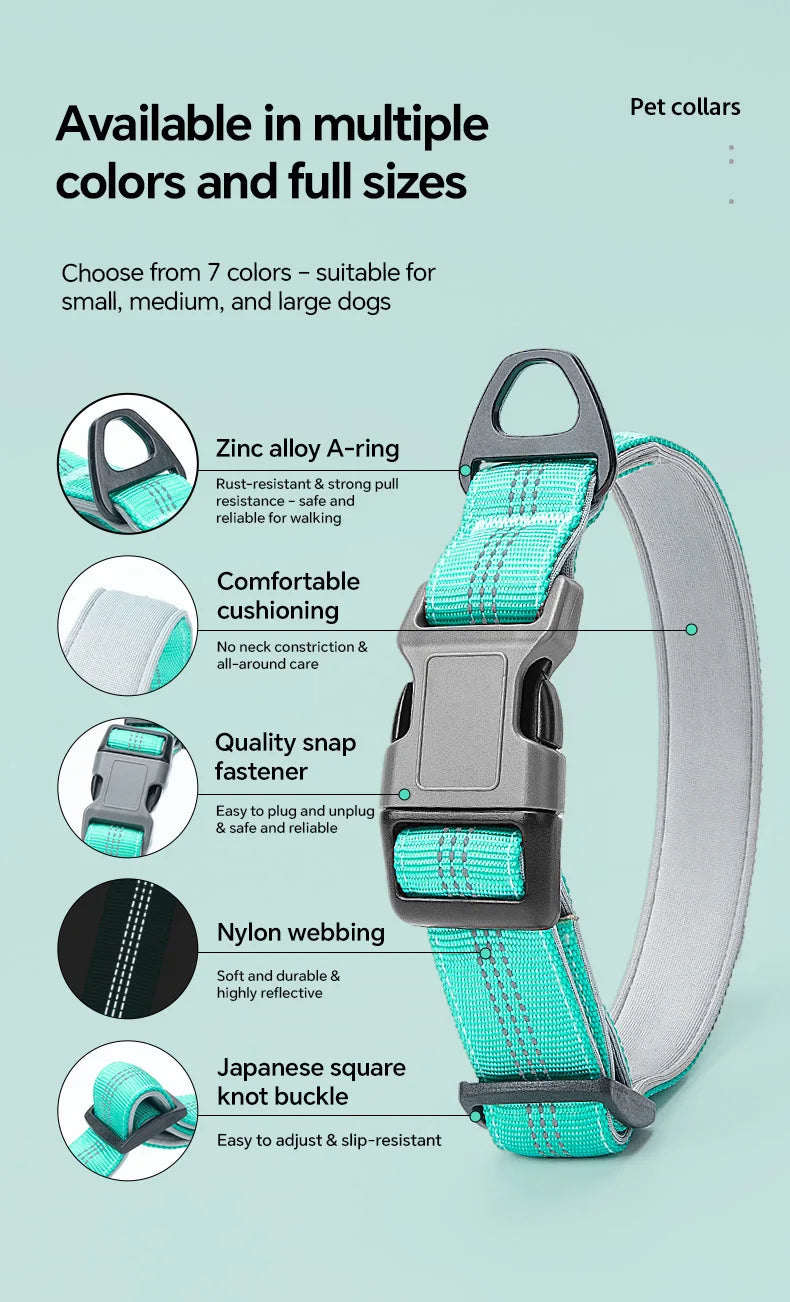 Dog Collar for Medium Dogs,Adjustable Pet Neck Band with Comfortable Soft Padding, Lifetime Durability, Heavy-Duty D-Ring