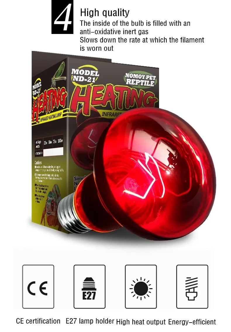 Reptile Heat Lamp Bulb Infrared Basking Spot Lamp 110V/220V Amphibian Snake Lamp Heat Reptile Bulbs 25W 50W 100W  luz terrario