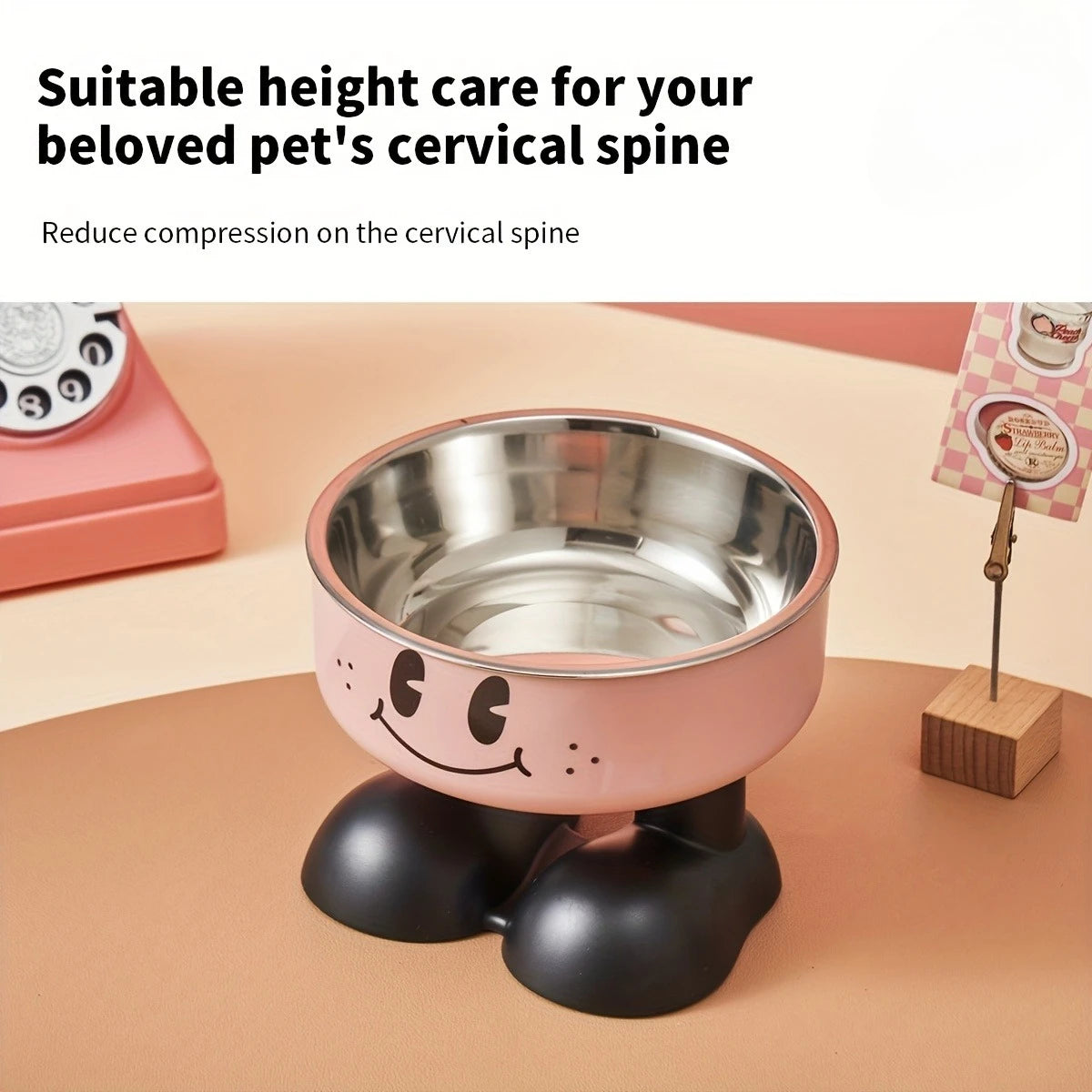 1pc Cartoon High-leg Cat Bowl, with joyful Face Design, Prevents Falling, Protects Pet'S Spine, Suitable for Dogs and Cats.