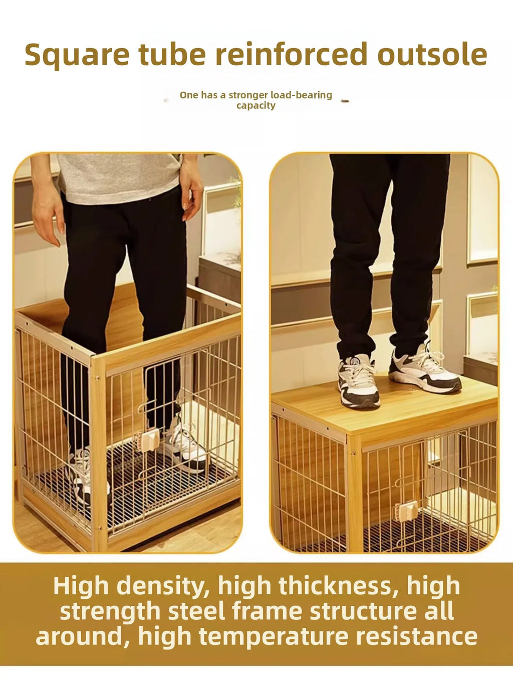 Dog Crate Wooden Pet Indoor Pen Home with Litter Box Separate Dog Kennel