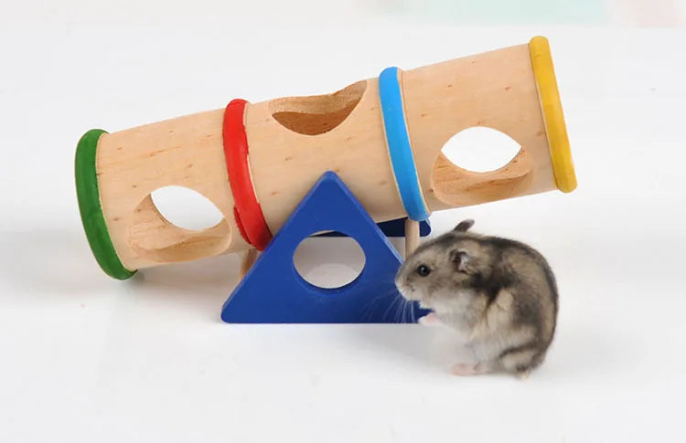 Hamster Toys Cage Wooden Colorful Seesaw House Hide Play Pet Toys for Hamster Rat Mouse Mice Guinea Pig Cage Accessories