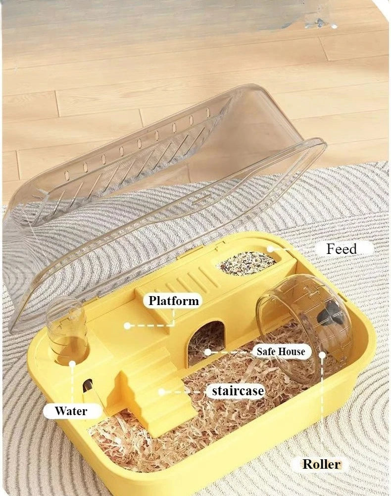 Hamster Cage Chewproof Large Hamster Accessories Cages and Habitats Openable Top with Acrylic Sheets Solid Built