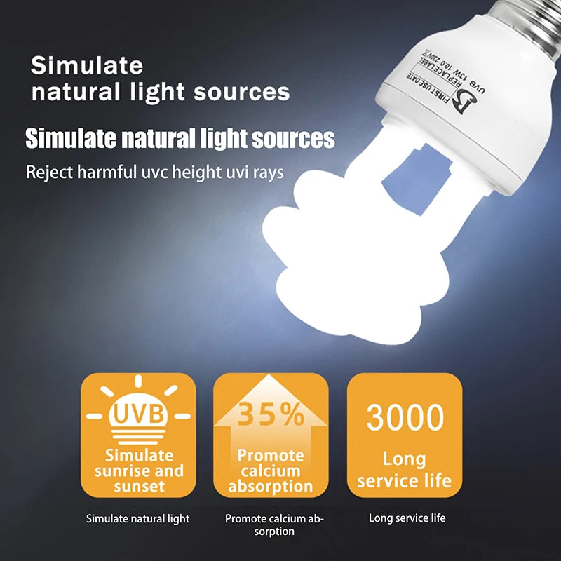Reptile Heating Lamp with 13/26W UV Rays, 5.0 10.0 UVB, Suited for Various Pet Turtles, Lizards & Snakes