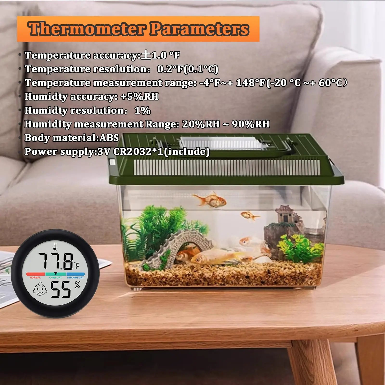 Reptile Tank Thermometer, Mini Digital Hygrometer Thermometer Gauge, Indoor Temperature Humidity Meter for Reptile Terrarium