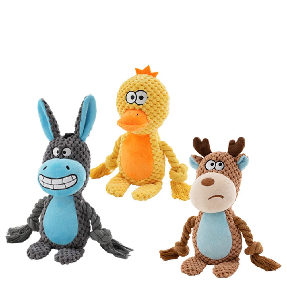 Dog Toys, Dog Squeaker Toys with Crinkle Paper, Stuffed Animal Dog Plush Chewing Toy, Cotton Rope Interactive Toys for Puppy