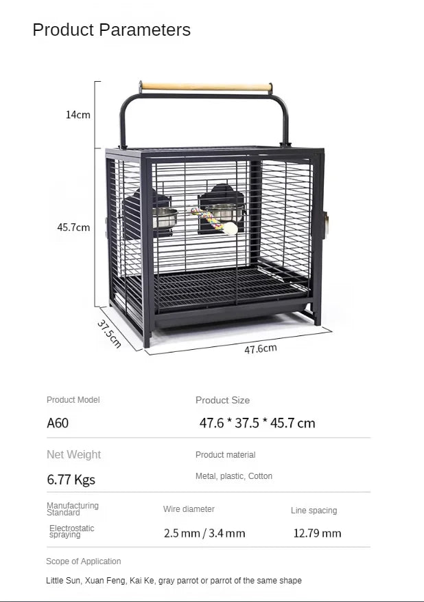 Travel Carrier Bird Cage Aviary For Bird Outside Iron Bird Cage Peony Tiger Pearl Parrot Carrying Cage 47.6 X 37.5 X 45.7 Cm