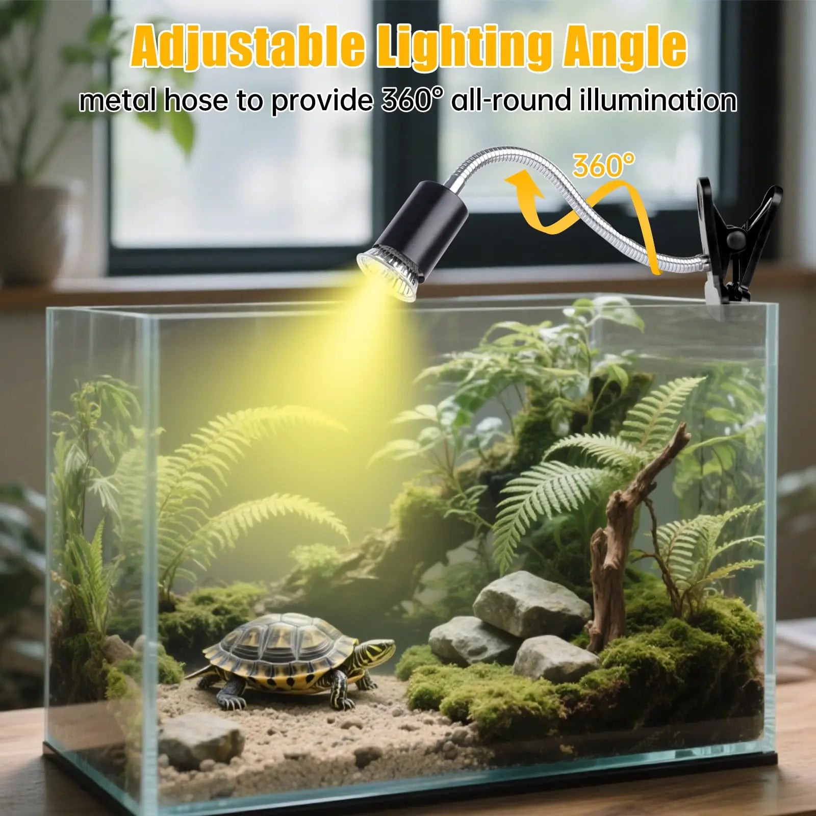 Reptile Heat Lamp Double-Head Heat Lamp with Clamp UVA UVB Reptile Light with Intelligent Cycle Timer with 2 Bulbs 25W+50W