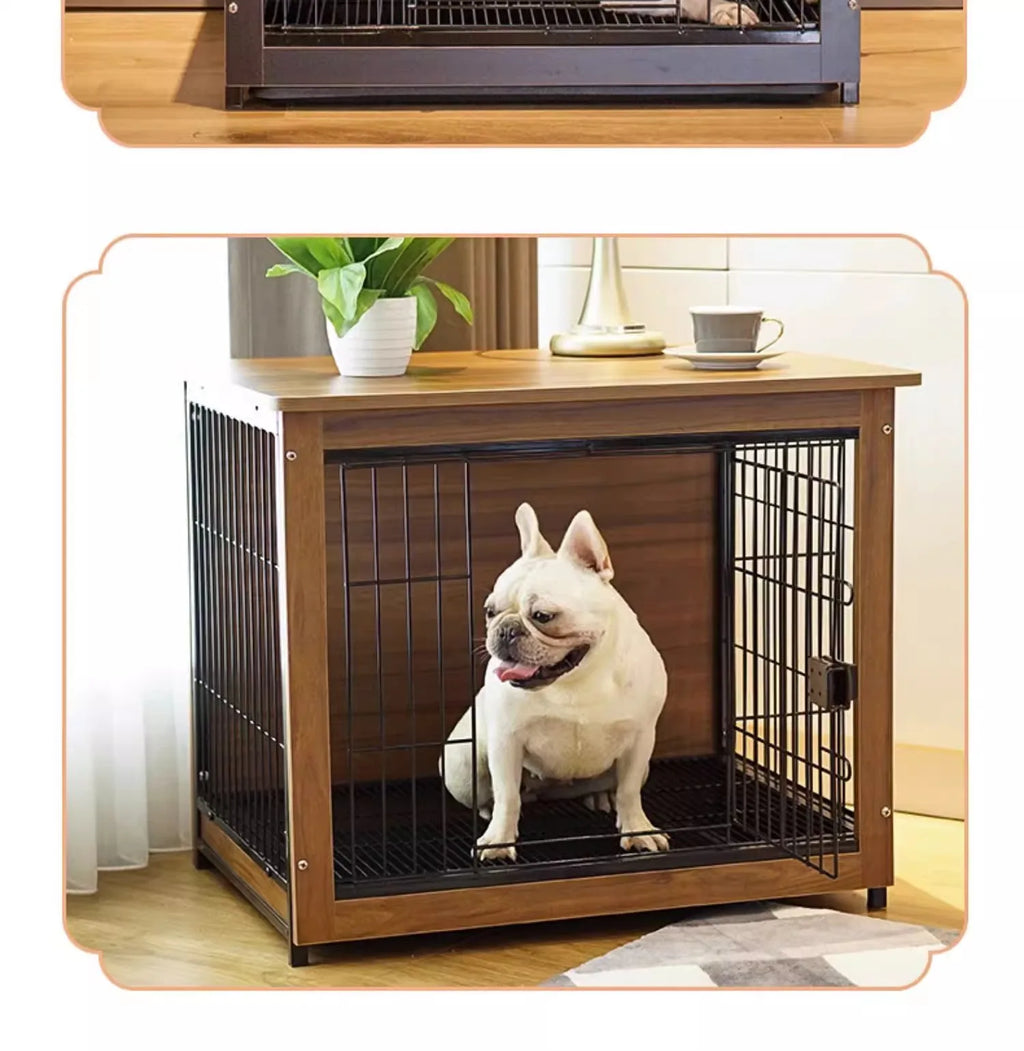 Dog Crate Wooden Pet Indoor Pen Home with Litter Box Separate Dog Kennel