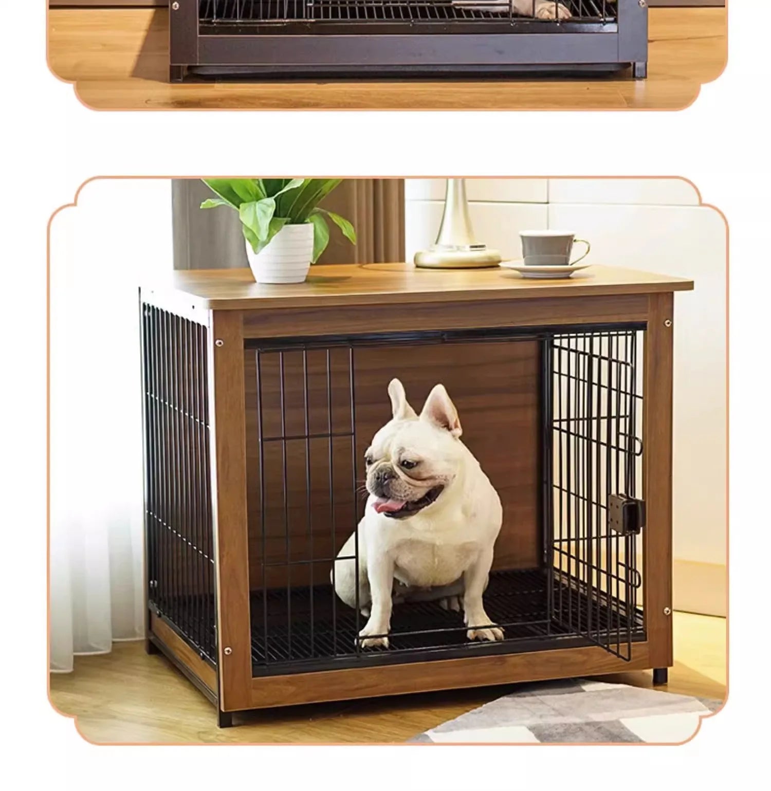 Dog Crate Wooden Pet Indoor Pen Home with Litter Box Separate Dog Kennel