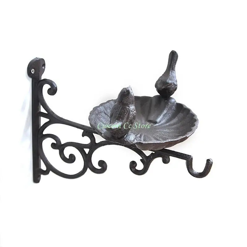 X90F Cast Iron Bird Bath Garden Decor Wall Mounted Vintage Water Bowl for Wild Bird