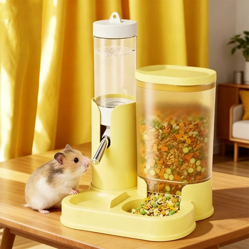 Hamster Water Dispenser Hamster Water Bottle Pet Auto Dispenser with Base No Drip Drinking Waterer with Food Feeding Bowl
