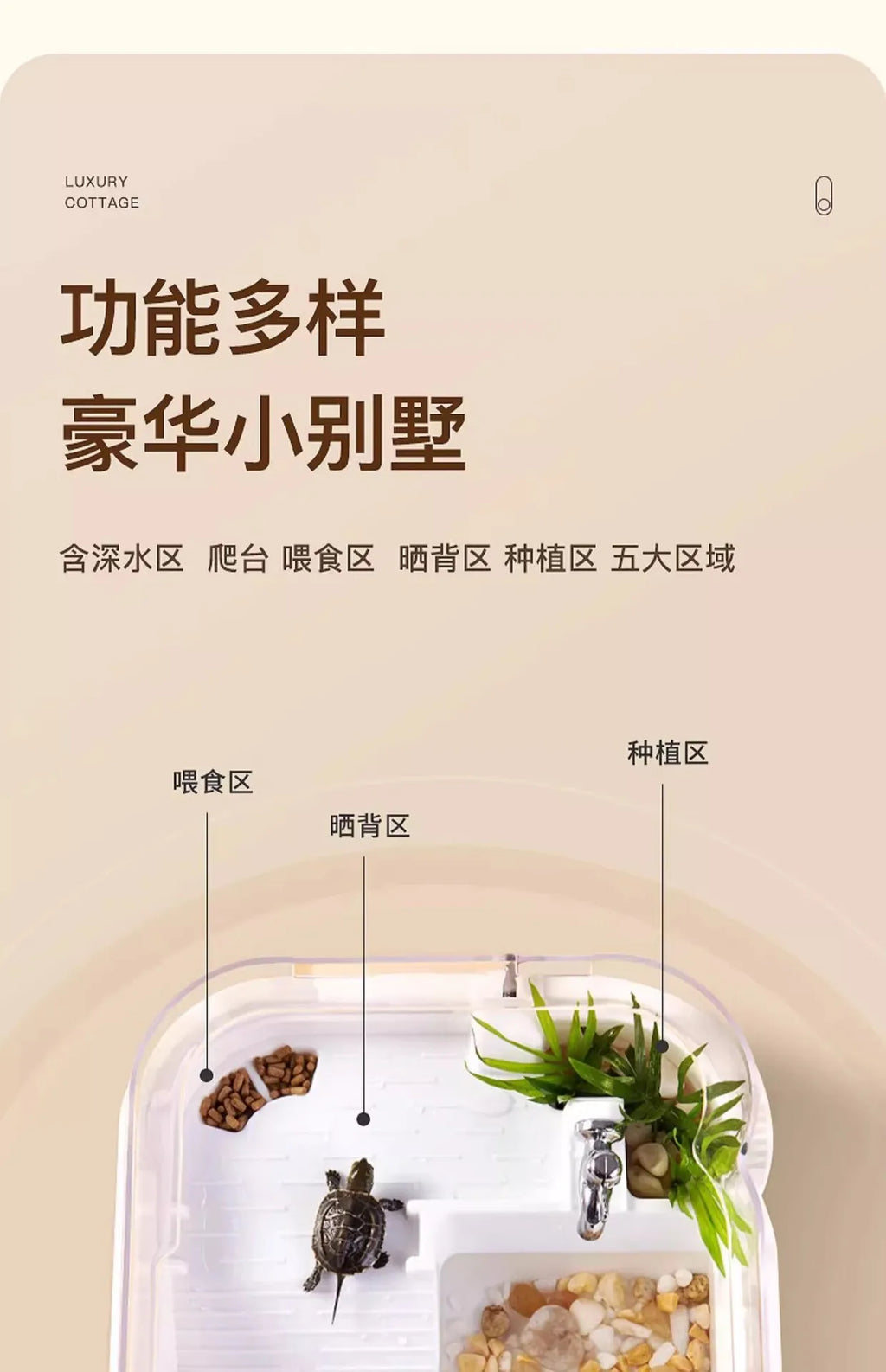 Reptile Habitat Tank with Basking Platform, Home Decorative Breeding Box for Tortoise, Sun Deck Aquarium for Aquatic Pets