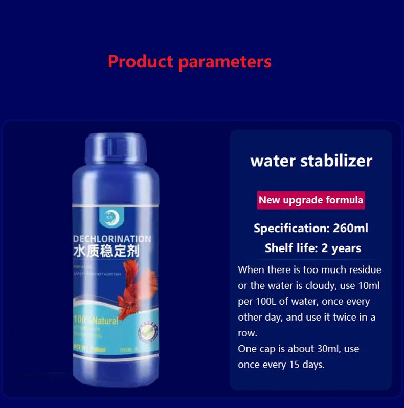 Fish Tank Water Purifier, Tropical Ornamental Fish, Chlorine Removal, Fishbowl, Change Water Stabilizer, 260ml