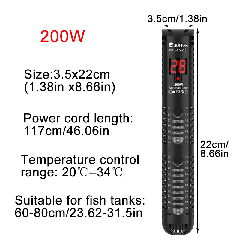 Aquarium Heater Fish Tank LCD Display Digital Thermostat Submersible Water Heating Rod Constant Temperature Control 220v