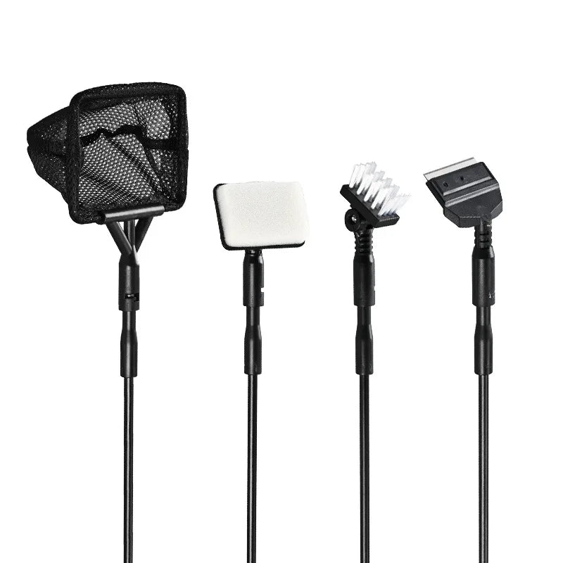 Fish Tank Cleaner, Aquarium Cleaning Tools Kit with Handle, Seaweed Scraper, Fishing Net, Sponge Brush,Wall Brush