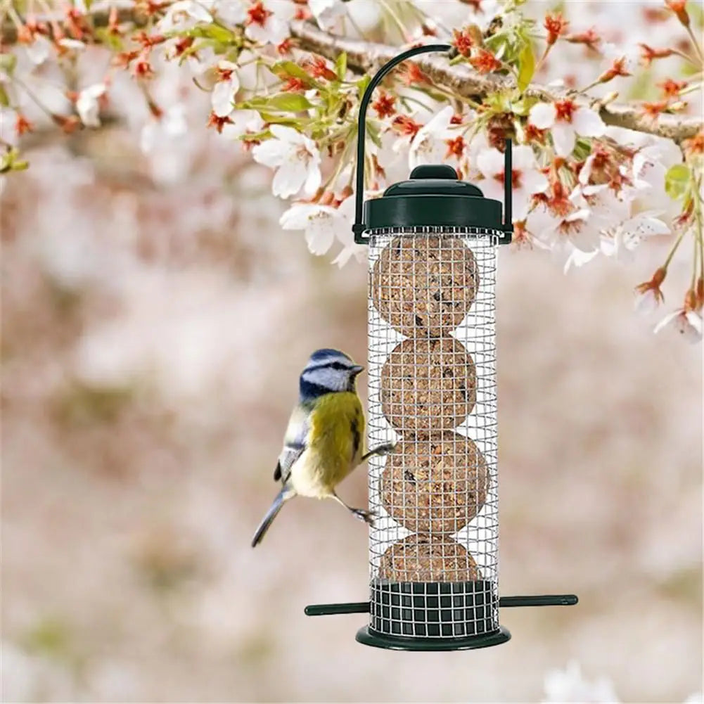 Pet Bird Hanging Feeders Outdoor Pet Parrot Seeds Food Feeder Wild Bird Grid Food Dispensers Yard Garden Bird Feeding Device