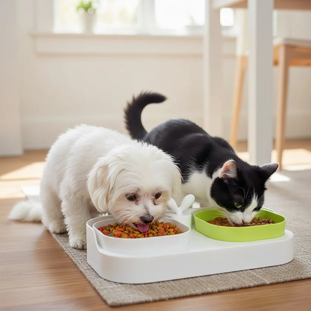 Double Pet Bowls Set for Dogs - Durable Non-Slip Food Water Feeder Dish Pet Supplies