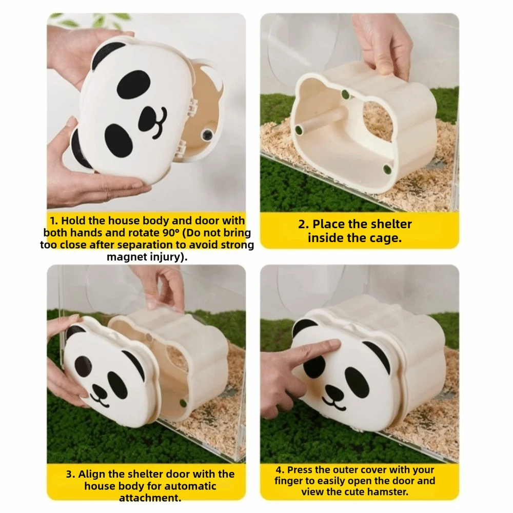 Cartoon Magnetic Hamster Cage Breathable Detachable Small Pet Habitat Plastic Semi-closed Hamsters Hide Cave Interactive