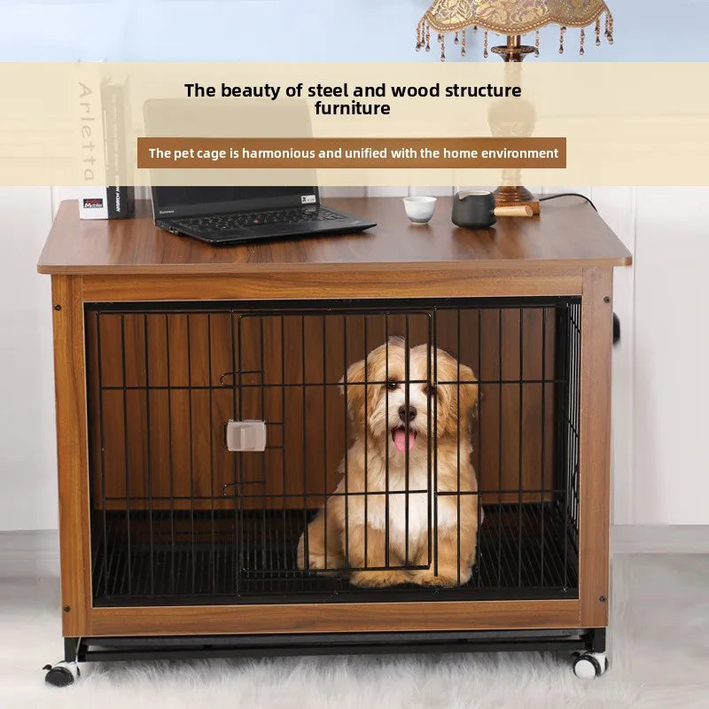 Dog Crate Wooden Pet Indoor Pen Home with Litter Box Separate Dog Kennel