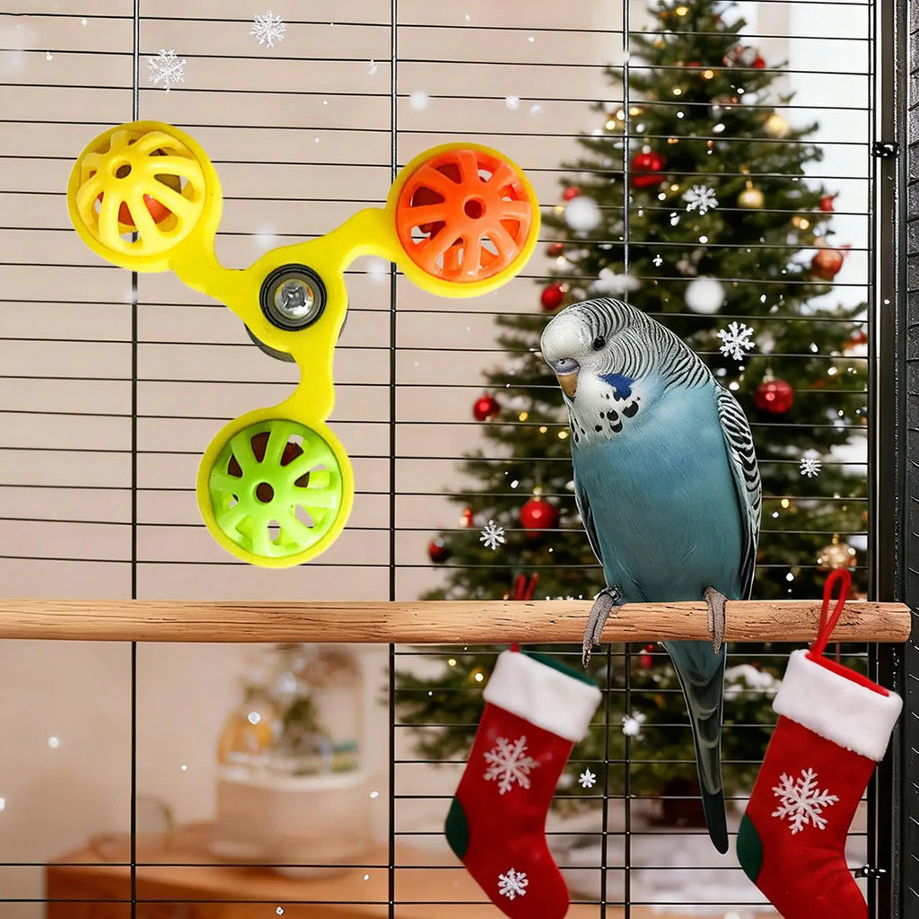 Bird Toys Fun Rotating Windmill with 3 Bells Bird Cage Toys for Parakeet Conure Cockatiel Lovebird Enrichment Play Chewing