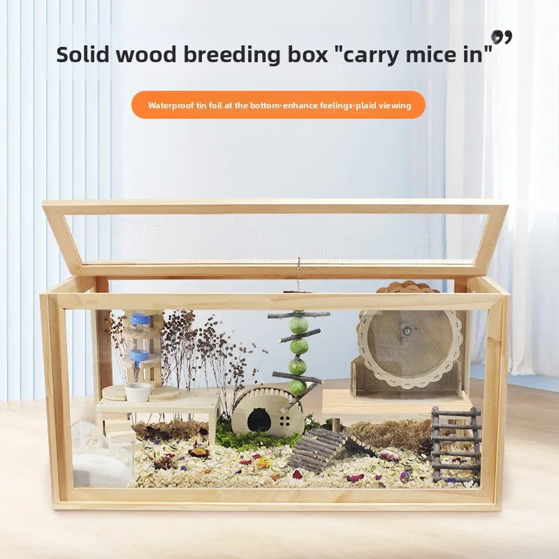 Hamster Frame Cage Solid Wood Acrylic Breathable Pet Cage Set for Golden Hamsters, Hedgehogs, Parrots, and Other Small Pets