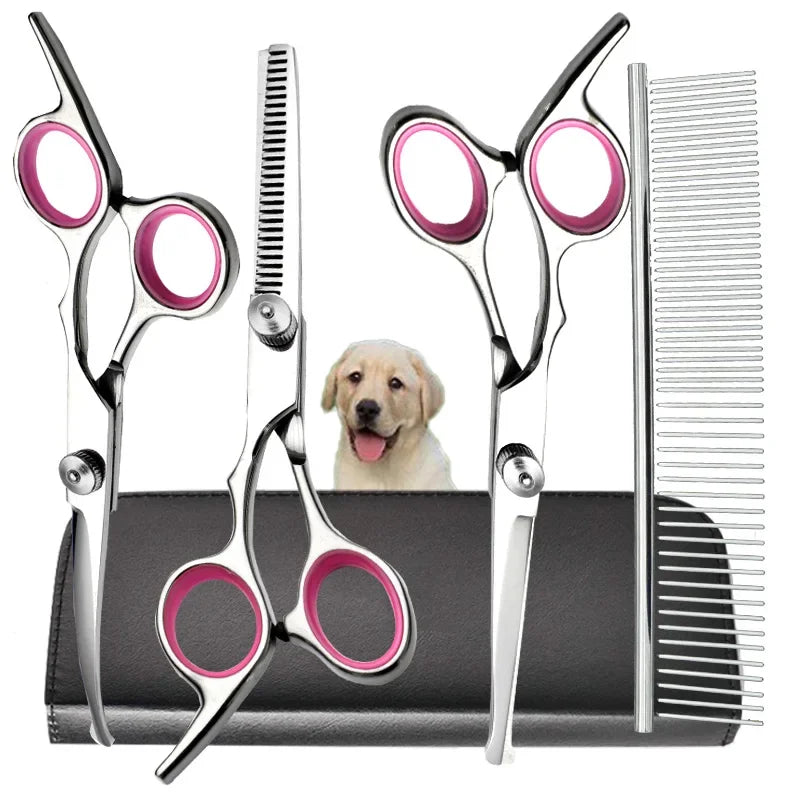Pet Dog Cat Grooming Scissors Kit Safety round Tips Thinning  Set with Straight And Curved Blades Comb Professional Dog Groomer