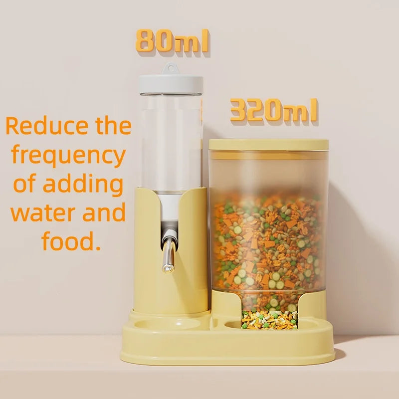 Hamster Water Dispenser Hamster Water Bottle Pet Auto Dispenser with Base No Drip Drinking Waterer with Food Feeding Bowl