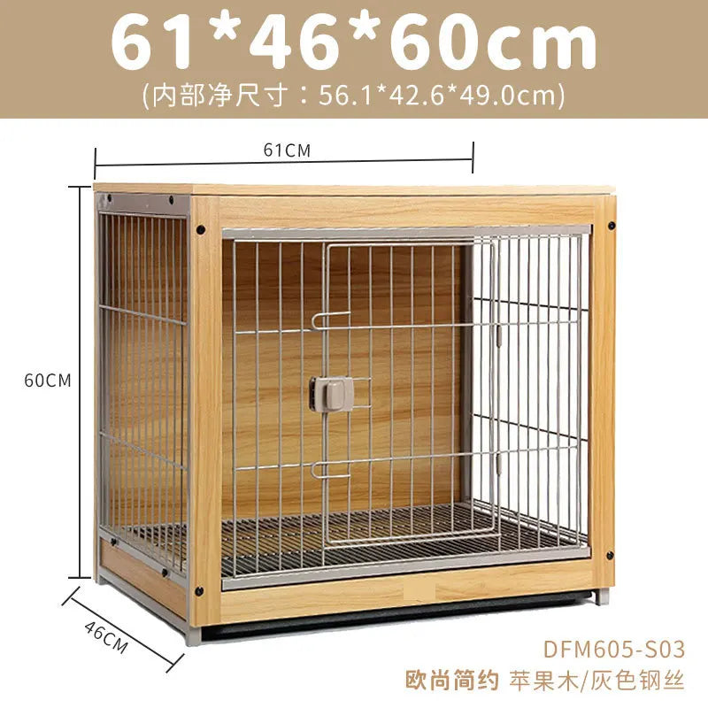 Dog Crate Wooden Pet Indoor Pen Home with Litter Box Separate Dog Kennel