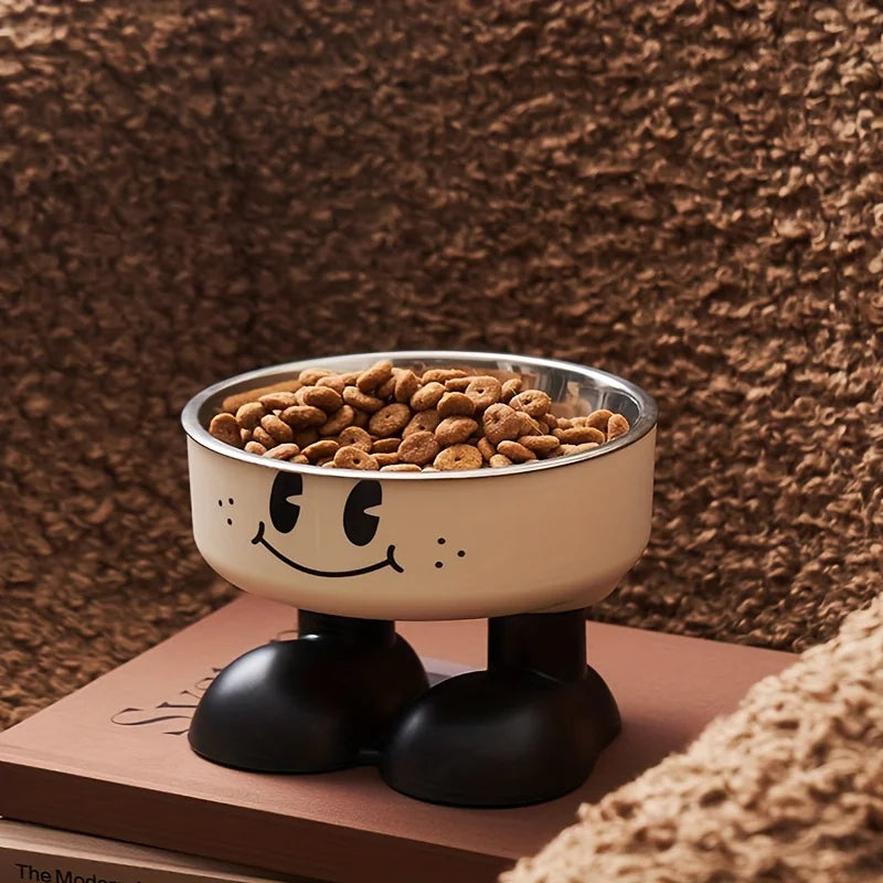 1pc Cartoon High-leg Cat Bowl, with joyful Face Design, Prevents Falling, Protects Pet'S Spine, Suitable for Dogs and Cats.