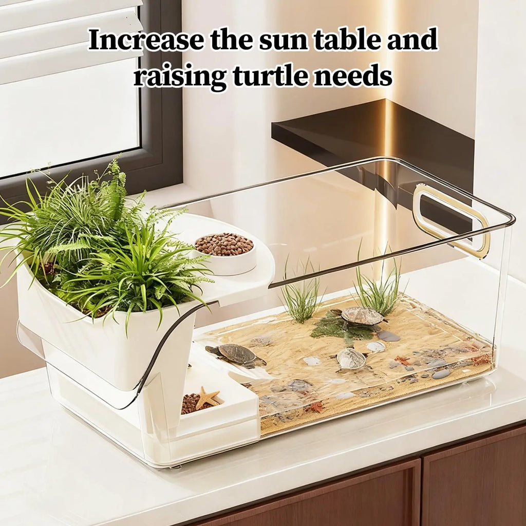 Turtle Tank Large Terrarium with Basking Plat Clear Tortoise Tank Reptile Enclosure for Tree Frog Salamanders Crayfish Small