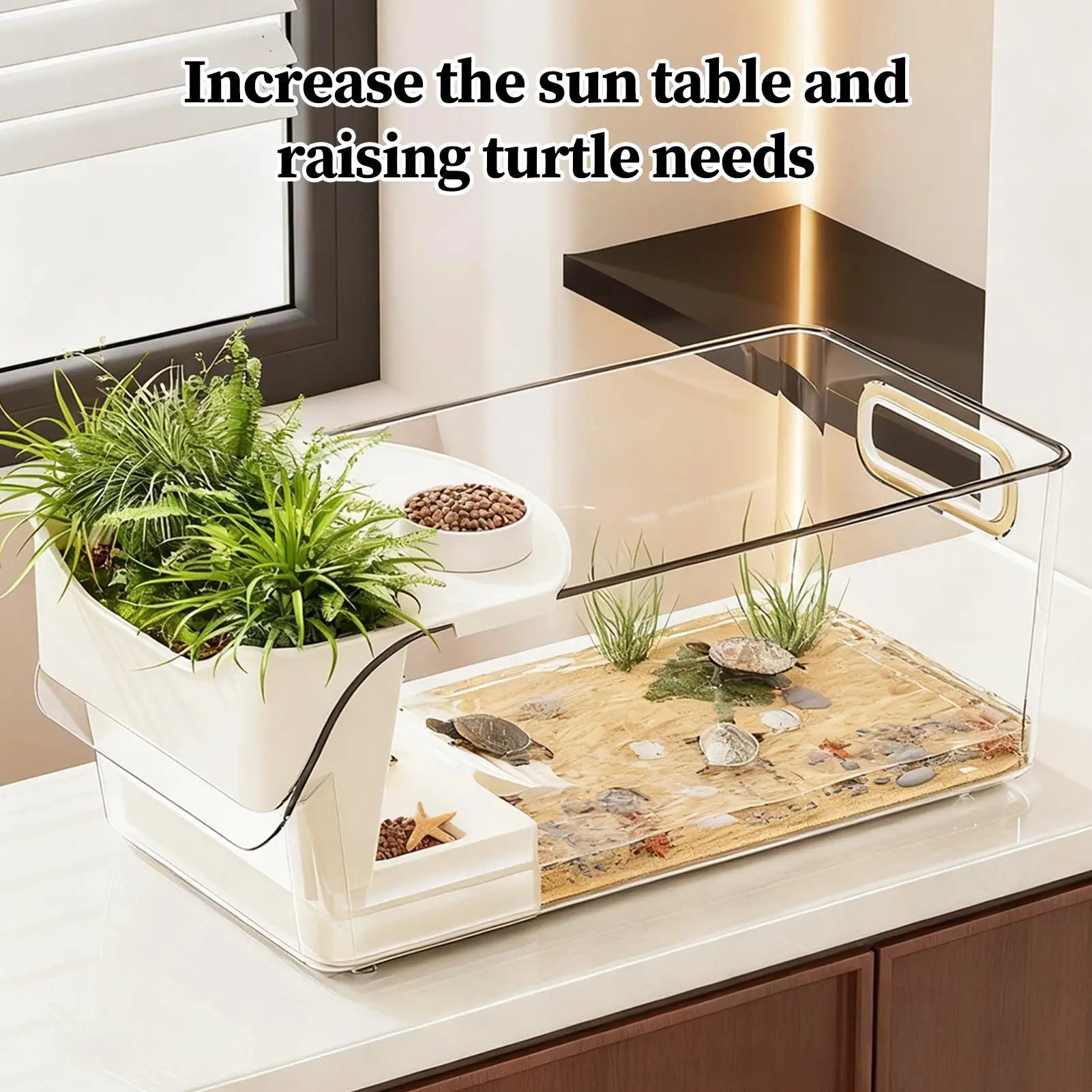 Turtle Tank Large Terrarium with Basking Plat Clear Tortoise Tank Reptile Enclosure for Tree Frog Salamanders Crayfish Small