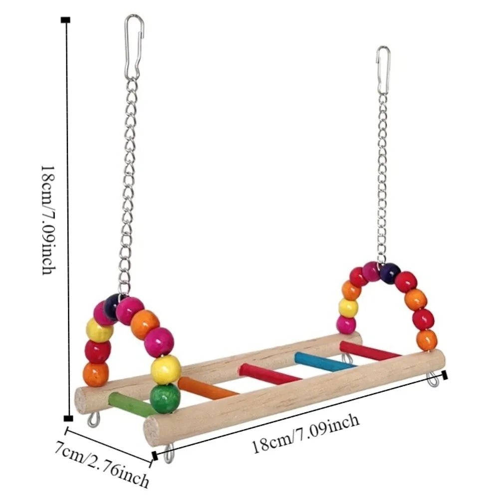 Bird Perch Stand Bite Resistant Parrot Swing Wooden Hanging Beads Bird Colorful Bird Cage Standing Training