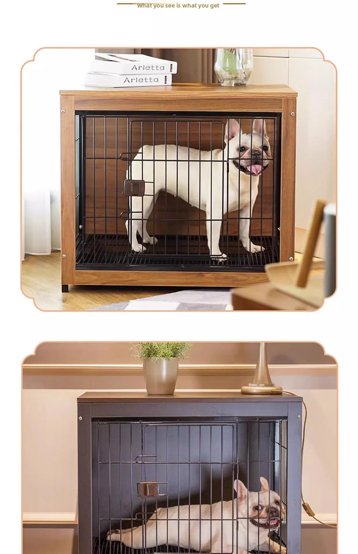 Dog Crate Wooden Pet Indoor Pen Home with Litter Box Separate Dog Kennel