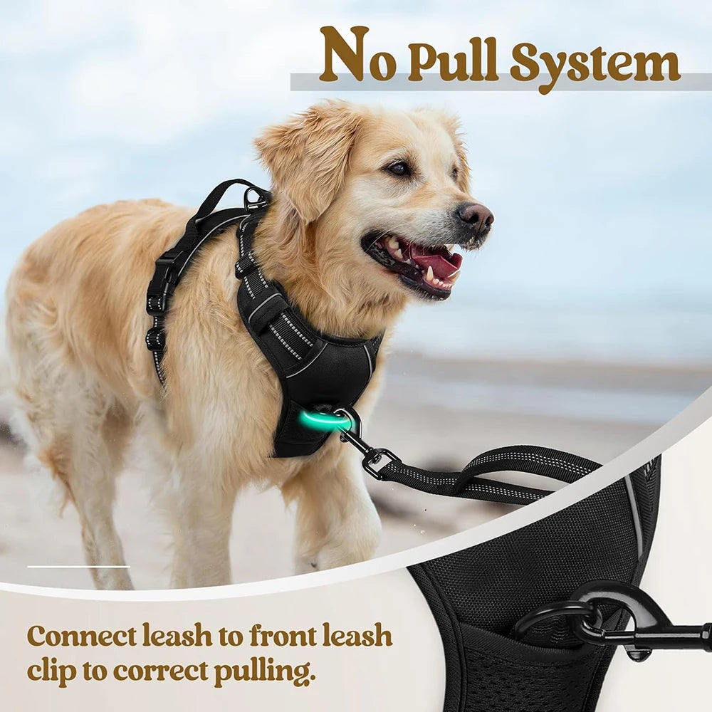 Dog Harness for Large Dogs No Pull Pet Harness with Soft Padded Handle Adjustable Reflective Vest with 2 Leash Clips