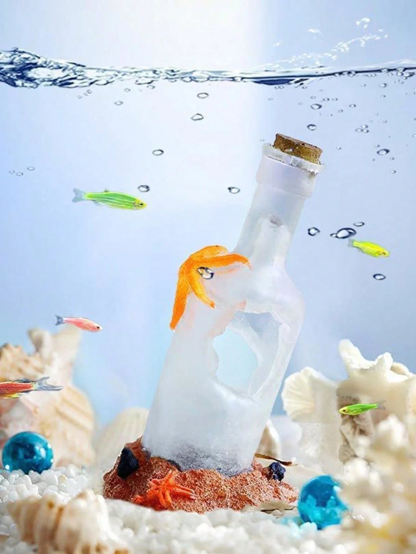 1pc-Fish Tank Decorations - Fish Tank Landscape Decorations with Drifting Bottle Design, Suitable for Aquatic Environments