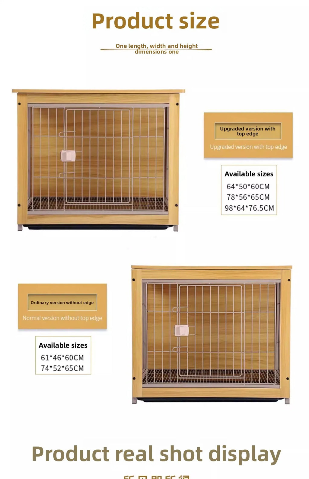 Dog Crate Wooden Pet Indoor Pen Home with Litter Box Separate Dog Kennel