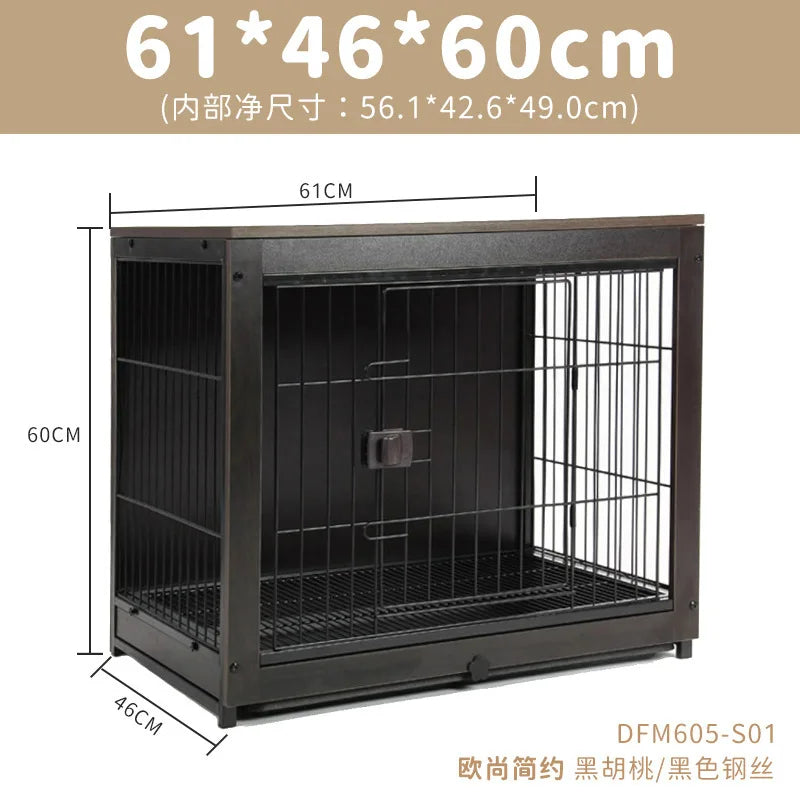 Dog Crate Wooden Pet Indoor Pen Home with Litter Box Separate Dog Kennel