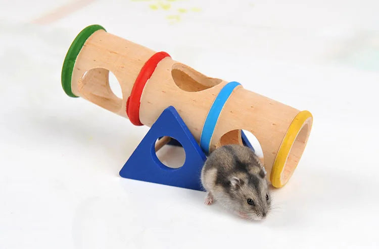 Hamster Toys Cage Wooden Colorful Seesaw House Hide Play Pet Toys for Hamster Rat Mouse Mice Guinea Pig Cage Accessories