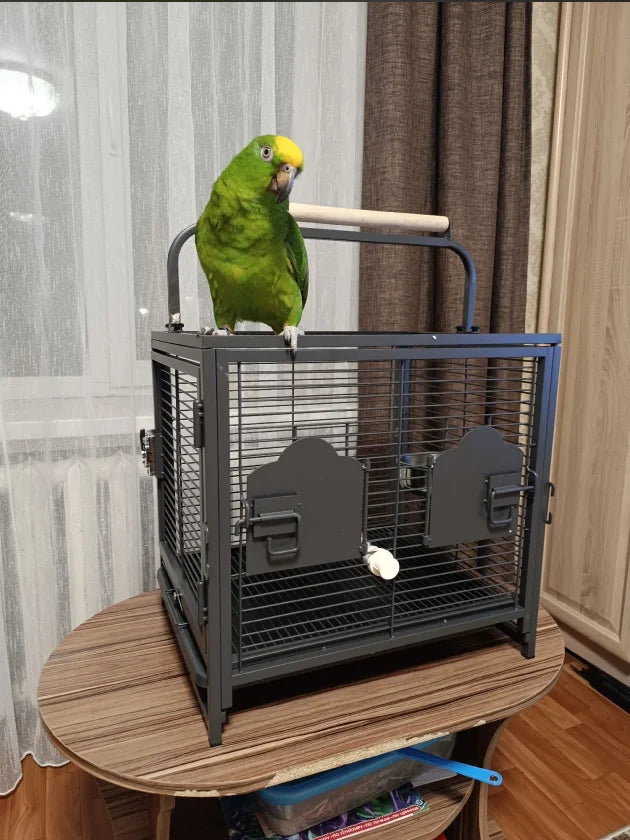 Travel Carrier Bird Cage Aviary For Bird Outside Iron Bird Cage Peony Tiger Pearl Parrot Carrying Cage 47.6 X 37.5 X 45.7 Cm