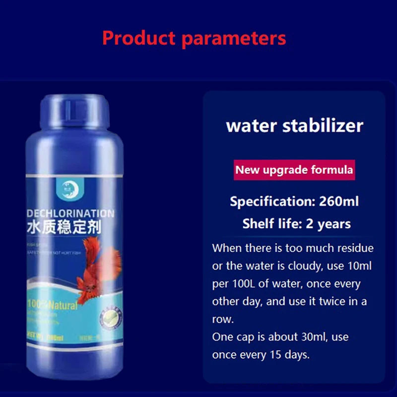 Fish Tank Water Purifier, Tropical Ornamental Fish, Chlorine Removal, Fishbowl, Change Water Stabilizer, 260ml