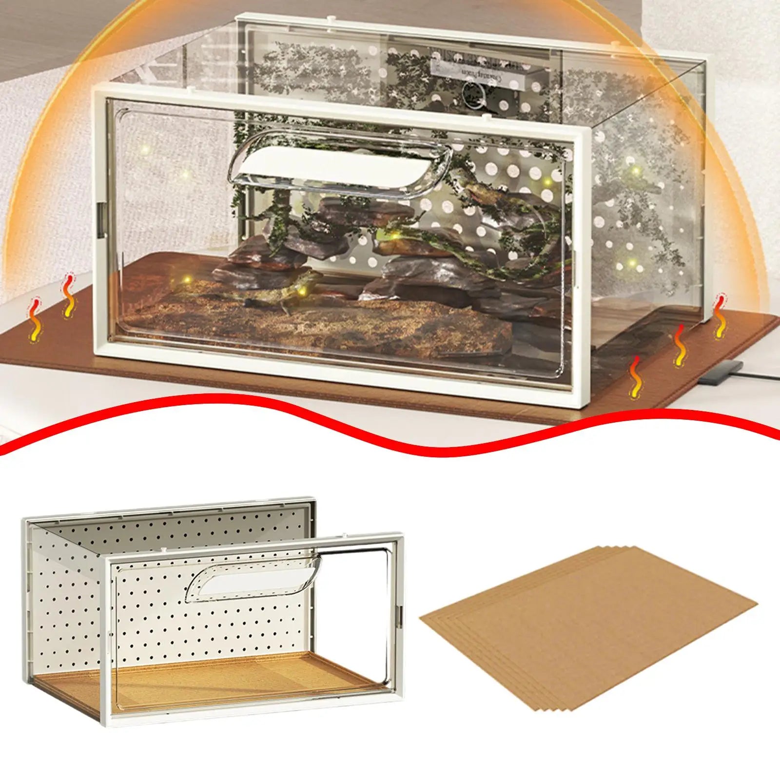Reptile Terrarium, Breeding Tank, Breathable, Enclosure Cage, Reptile Feeding Box, Animal Habitat Cage for Geckos, Hamster