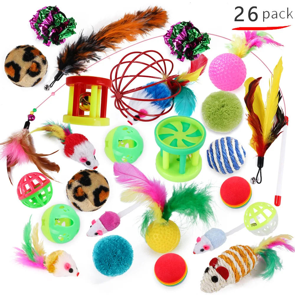 Cat Toy Set Interactive Play Kitten Toys for Indoor Cats Fun Exercise Entertainment Pet Fishing Rod Teaser Wand Plush Mouse