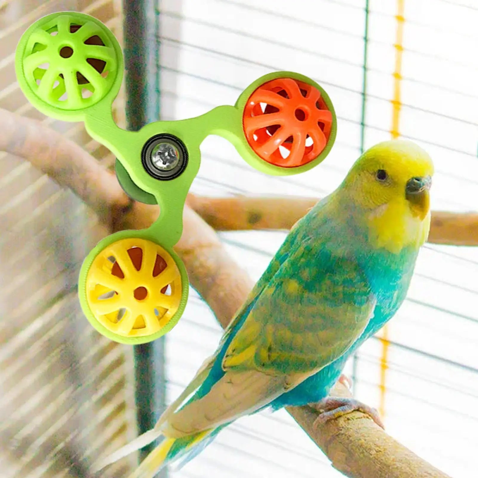 Bird Toys Fun Rotating Windmill with 3 Bells Bird Cage Toys for Parakeet Conure Cockatiel Lovebird Enrichment Play Chewing