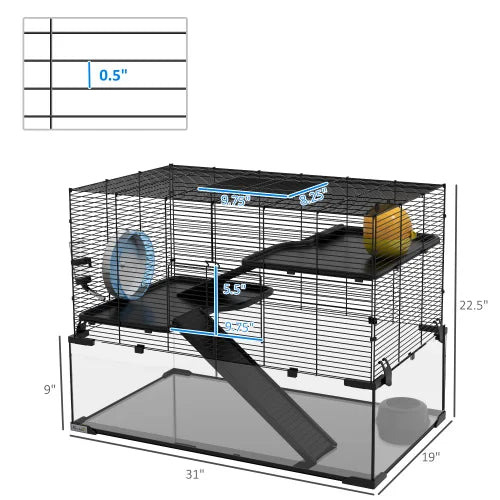 Three-tier Hamster Cage, With Quick Delivery, Glass Basin, Ramp And Sports Wheel, Suitable For Small Hamsters.