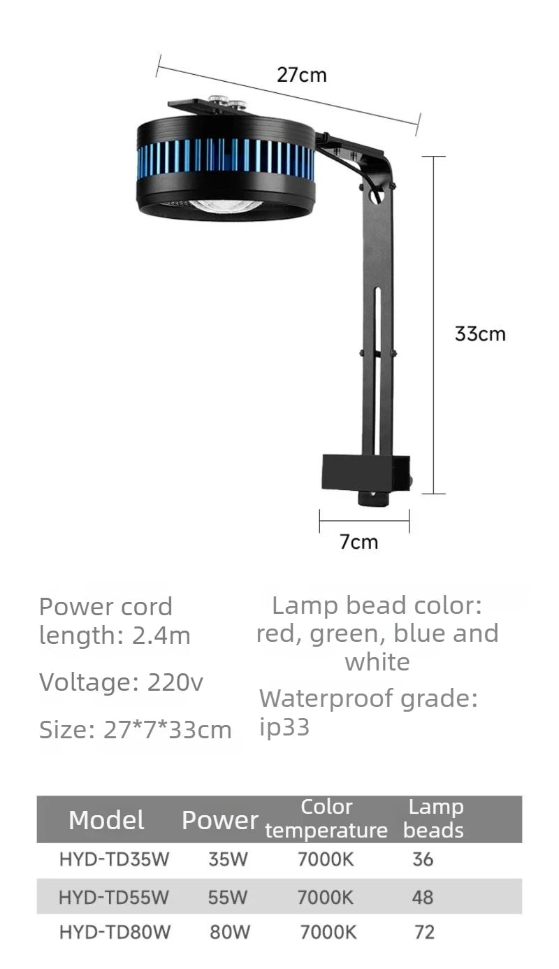 Fish Tank Downlight Led Full Spectrum Metal Aquarium Lamp Clip-on Waterproof Fishbowl Light Aquatic Plants Ornamental Lighting